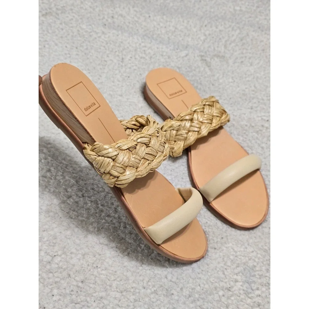 Dolce Vita Womens Sz 8 Braided Raffia Slide Sandals Cream Tan Flat Summer Shoes